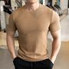 Playera Delgada de Manga Corta con Cuello Redondo Pequeño para Hombre 2025 Verano Tipo Duro Fitness Deportes Camiseta Ajustada Elástica para Fondo