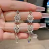 Pendientes Vintage Largos con Borlas de Flor de Circonita de Cristal Exagerada, Diseño de Lujo Ligero de Nicho, Pendientes Versátiles de Gama Alta