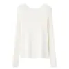 Elegante y con Estilo Camiseta Básica de Manga Larga Ajustada con Cuello Redondo y Diseño de Espiga Sin Costuras de Calibre 18 Suéter de Punto Fino de Lana para Mujer