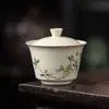 Novo Cinza de Planta Osmanthus Sicai Gai Tigela Xícara de Chá Chinês High-end Doméstico Tigela de Chá Pote Suporte Conjunto de Chá Kung Fu Cerâmica
