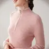 Tricô de Caxemira com Gola Alta Meia e Zíper para Mulheres no Outono e Inverno Cor Sólida Slim Top para Usar por Baixo Pulôver Base Malha para Trabalho para Mulheres