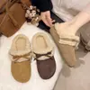 Pantuflas de Algodón Gruesas con Lazo para Mujer, Moda Invierno 2026, Medias Pantuflas Cerradas Simples y Versátiles de Piel Sintética Gruesa