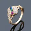Serie Arco Iris Moda Europea y Americana Anillos de Circonita de Colores Microincrustados Joyería para Mujer