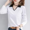 3202 # Camiseta de Manga Comprida de Algodão Puro para Mulheres, Camiseta Justa para Sobreposição (Foto Real Tirada) (95 Algodão 5 Elastano)
