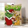 Manta Popular de Cuatro Estaciones Transfronteriza de Comercio Exterior Verde Navideño Peluda Grinch Manta de Franela Manta para Siesta con Aire Acondicionado