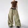 Calça de Trabalho para Exterior Feminina 2026 Verão Novo Estilo Cintura Elástica Calças de Perna Larga Cordão Secagem Rápida Cáqui Calça Casual
