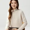 Suéter de Cashmere Grosso com Zíper Meio e Gola Alta em Tricô de Trança Estilo Relaxado Sete Fios Pulôver de Malha Feminino Malha Quente