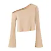 Estilo de garota sexy puramente atraente, camiseta de manga longa ombro a ombro, roupas femininas de verão, novo top cropped sexy 2026, top estilo ins
