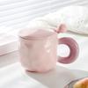 Taza fufu de leche con tapa cuchara taza de café de cerámica de alto valor para niña linda pareja oficina taza de desayuno