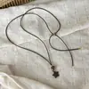 Colar com pingente de pentagrama colorido com corrente de puxar de cordão encerado, toque de luxo leve e de alta qualidade, corrente para moletom de outono e inverno, acessório de corrente longa para suéter
