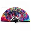 Fã Fluorescente de Kung Fu para Rave Transfronteiriça Estampa de Leopardo Ventilador Sonoro UV Glitter 33cm Estrutura de Bambu Ventilador Grande Mais Vendido na Amazon Material de Bambu