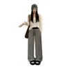 Pantalones de pierna ancha a rayas de color contrastante para mujer, primavera y otoño, de cintura alta, fluidos, holgados, casuales, de longitud hasta el suelo, pantalones relajados y casuales para caminar