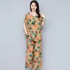 Conjunto elegante de duas peças leve para o verão para mães, top de manga curta para mulheres, novo terno casual de tamanho grande para meia-idade e idosos 2025