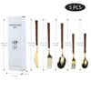 Conjunto de Talheres Ocidentais de Aço Inoxidável Cabo com Imitação de Grão de Madeira Faca de Bife Ocidental Antiescaldante, Garfo, Colher, Colher de Sobremesa, Colher Doméstica