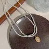 Corrente para Clavícula com Design de Camada Dupla, Colar de Pérolas Fresco e Versátil, Colar Francês de Alto Padrão, Luxo Leve e Simplicidade