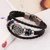 Pulsera de Cuero de Vaca con Hebilla Caliente Redonda Hueca de Flor Transfronteriza AliExpress Joyería Versátil Pulsera de Cuero Punk para Hombre
