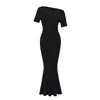 Vestido de Verano para Mujer, Escote Recto, Mangas Cortas, Hombros Descubiertos, Favorecedor, Estilo Chica Caliente, Ajustado, Largo, Bodycon, Cola de Pez