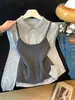 Fábrica de Suéteres Fuente Dalan: Conjunto de dos piezas para mujer, top de punto de manga larga para otoño e invierno con cuello camisero, combinado con un top de tirantes