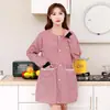 Avental de Manga Longa de Algodão Smock Cozinha Doméstica Feminino Botões Frontais Vestimenta Estilo Adulto Resistente a Manchas Roupa de Trabalho Roupa Externa