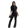 C7651 Transfronterizo AliExpress Amazon Moda Europea y Americana para Mujer Elegante Fruncido Texturizado Color Sólido Mono de Pierna Ancha