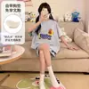 Pijama Nuevo de Verano para Mujer con Copas en el Pecho, Shorts de Manga Corta, Lindo Diseño de Perro Dóberman de Dibujos Animados, Estilo Delgado, Conjunto de Ropa de Casa para Niña