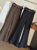 Calça flare estilo terno marrom para mulheres, coleção de outono, alta qualidade, modeladora, elegante, casual, pantalona, cintura alta, com caimento fluido, calça longa flare