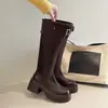 Botas de Motociclista de Couro com Salto Grosso para Outono 2026, Botas Longas Acima do Joelho, Emagrecedoras, Botas de Cavaleiro