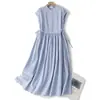 Vestido Artístico Rosa de Algodão Puro Estilo Japonês Estilo Preguiçoso para Mulheres, Vestido Longo de Verão com Manga Curta, Vestido de Comprimento Médio