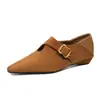 Zapatos de Gamuza para Mujer Guangzhou de Boca Profunda con Sentido del Diseño, Zapatos Marrones de Felpa Nuevos de Nicho Otoño e Invierno, Zapatos Planos Casuales para Mujer