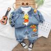 Conjunto de Três Peças Estilo Western Desenho Animado Pato Cowboy para Bebê 2023 Primavera e Outono Novo Conjunto de Duas Peças Calças Casuais de Manga Longa para Crianças