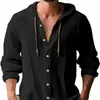 Amazon Transfronteiriço 2025 Nova Primavera e Verão Camisetas Masculinas com Capuz Algodão e Linho Cor Pura Tops Casuais Masculinos de Manga Comprida