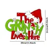 Decoração de Natal Nova Transfronteiriça Placa de Porta do Grinch Monstro de Cabelo Verde de Natal Placa de Madeira Pingente de Letra