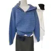 Cárdigan de Punto con Capucha a Rayas de Bloques de Color Perezoso Estilo Coreano Otoño/Invierno Nuevo Versátil Holgado Chaqueta Suéter con Cremallera Top