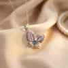 Collar de Mariposa de Siete Colores de Cobre Microincrustado, de Gran Venta Transfronteriza, Hermoso y Dinámico, para Mujer, Cadena de Clavícula Elegante de Lujo Ligero de Nicho de Alta Calidad
