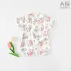 Macacão de Bebê Recém-Nascido de Manga Curta para o Verão, Macacão de Bebê 100% Algodão, Pijama de Bebê Estampado em Musselina