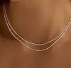 Corrente para Clavícula de Ouro 14K Banhado em Camada Dupla com Zircônia para Mulheres, Luxo Leve, Estilo Europeu e Americano Simples, Colar Versátil, Acessório da Moda e Elegante