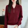 Suéter de Tricô Gola Meia-Aberta Lã Fina Manga Longa Cor Sólida Padrão Torcido Base Camisa Top Outono/Inverno 2026