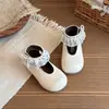 Novos Sapatos de Malha com Couro Estilo Coreano para Meninas Primavera/Outono 2026, Sapatos de Princesa da Moda com Laço de Pérola