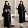 Ropa de maternidad otoño e invierno nuevo conjunto de dos piezas capa base a rayas + vestido chaleco cuello alto suelto que cubre el abdomen delgado prenda exterior