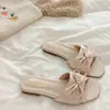 Sandalias de verano para mujer estilo hada, de satén, sin cordones, con lazo, color liso, 2026, sandalias planas elegantes de punta abierta