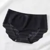 Calcinha de Renda Bumbum de Pêssego Feminina com Forro de Seda de Amora Sexy Respirável Cintura Média Peça Única Sem Costura Roupa Íntima Feminina
