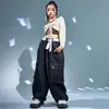 Roupa de Jazz para Meninas Moda Colete Calça Cargo Preta Conjunto Roupa de Performance de Jazz Infantil Dia de Ano Novo