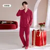 Pijama rojo para hombre, adecuado para el año zodiacal, estilo primavera y otoño, cárdigan de manga larga de algodón puro, talla grande para hombre, ropa de casa de algodón para otoño e invierno