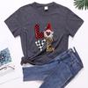 Camiseta romántica de pareja de San Valentín 2022, manga corta, estampado de leopardo de Papá Noel, cuadros, estampado LOVE, cuello redondo, estación independiente