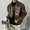 Jaqueta de couro estilo vintage para homens, jaqueta aviador vintage americana de alta qualidade, casaco de outono estilo coreano para homens