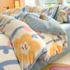 Juego de Cama de Cuatro Piezas de Terciopelo de Leche de Dibujos Animados para Invierno, Espesado, de Terciopelo Coral, Sábanas, Funda Nórdica, Juego de Cama de Tres Piezas de Nantong, Funda Nórdica con Forro Polar