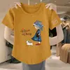 E-commerce Transfronteiriço~Camiseta Feminina de Manga Curta Petite com Desconto de Luxo Moda Estampada Versátil Cropped de Cintura Alta ins