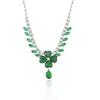 Conjunto Transfronterizo de Aretes de Circonia de Moda Europea y Americana Tendencia, Collar de Flor Verde Estilo Ins, Cadena Elegante para Clavícula con Borlas