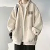 Moletom com capuz masculino, jaqueta casual da moda para primavera e outono, jaqueta bomber com estampa de design estudantil masculino, casaco cinza