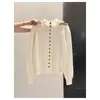 Cárdigan de punto casual estilo francés con cuello mao pequeño para mujer, suéter grueso, holgado y suave para otoño e invierno con botones de un solo pecho